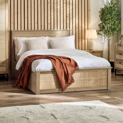 Happy Beds Padstow - Double - Rattan Ottoman Storage Bed - Oak - Wooden - 4ft6 - Happy Beds
