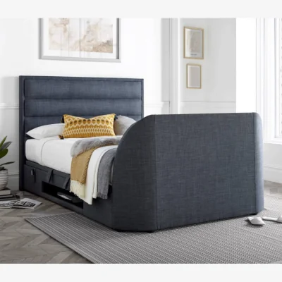 Happy Beds Kirkley - Double - Ottoman Storage TV Bed - Slate Grey - Fabric - 4ft6