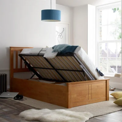 Happy Beds Francis - Single - Ottoman Bed - Oak - Wood - 3ft - Happy Beds