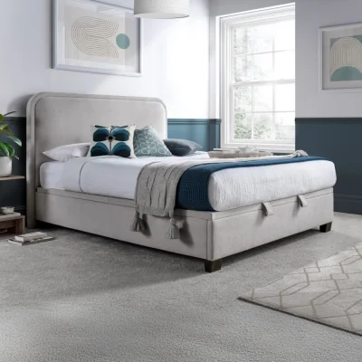 Happy Beds Clifton - King Size - Ottoman Storage Bed - Stone Clay - Velvet - 5ft