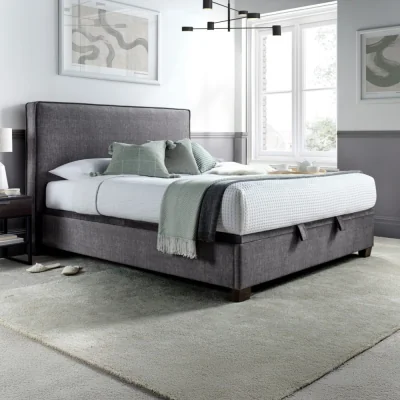 Happy Beds Newton - Double - Ottoman Storage Bed - Dark Grey - Velvet - 4ft6
