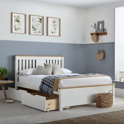 Happy Beds Chester - Double - 2-Drawer Storage Bed - White and Oak - Wooden - 4ft6 - Happy Beds
