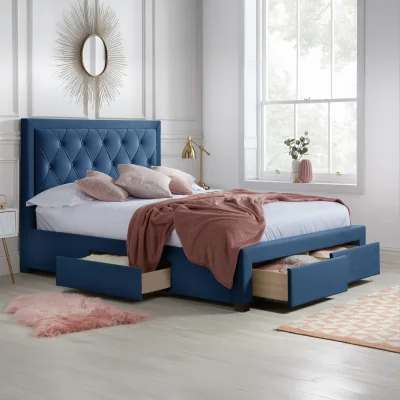 Happy Beds Woodbury - Super King Size - 4 Drawer Storage Bed - Blue - Velvet - 6ft - Happy Beds
