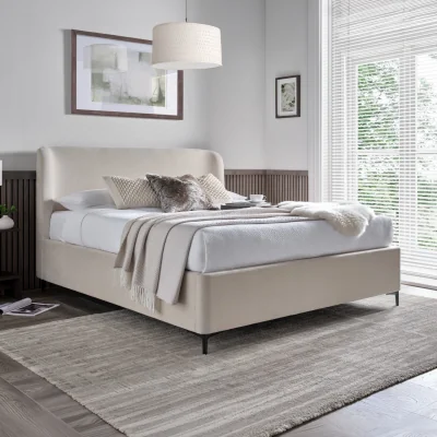 Happy Beds Tynedale - King-Size - Ottoman Storage Bed - Beige - Fabric - 5ft