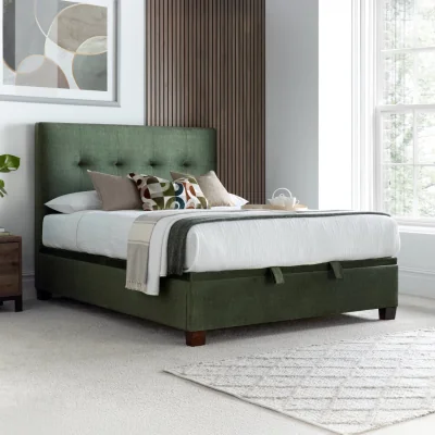 Happy Beds Walkworth – King Size – Fabric Ottoman Storage Bed - Green - Fabric – 5ft – Happy Beds