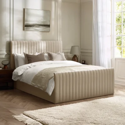Happy Beds Tiana - Double - Ottoman Storage Bed - Natural - Fabric - 4ft6