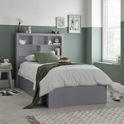 Happy Beds Oscar - Single - Bookcase Ottoman Storage Bed - Grey - Wooden - 3ft - Happy Beds