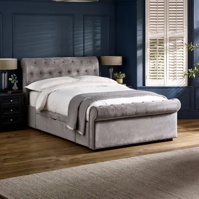 Happy Beds Ravello - King Size - 2-Drawer Storage Scroll Bed - Grey - Fabric - 5ft - Happy Beds