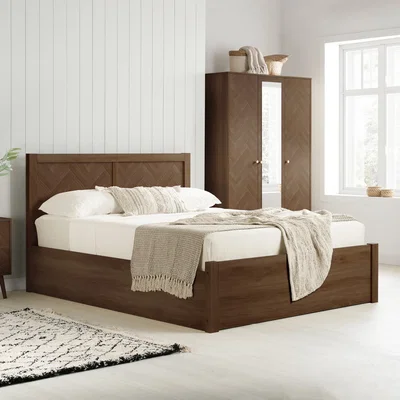 Happy Beds Herringford - Double - Wooden Ottoman Storage Bed - Walnut - Wooden - 4ft6