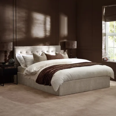 Happy Beds Peggy - King Size - Ottoman Storage Bed - Natural - Fabric - 5ft