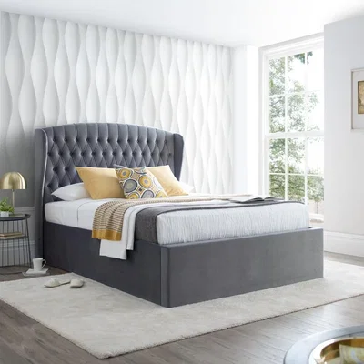 Happy Beds Warwick - King Size - Ottoman Bed - Grey - Velvet - 5ft - Happy Beds