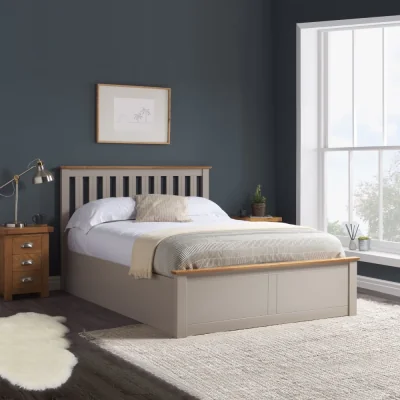 Happy Beds Phoenix - Double - Ottoman Storage Bed - Light Grey - Wooden - Double - Happy Beds