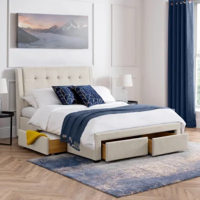 Happy Beds Fullerton - Super King Size - Storage Bed with 4 Drawers - Natural - Fabric - 6ft
