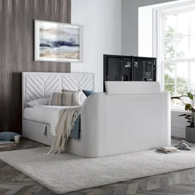 Happy Beds Sherlock - Double - Ottoman Storage TV Bed - Natural - Fabric - 4ft6 - Happy Beds