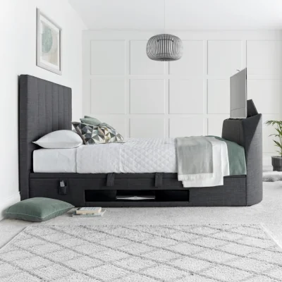 Happy Beds Medburn - Double - Ottoman Storage Bed - Slate Grey - Fabric - 4ft6 - Happy Beds