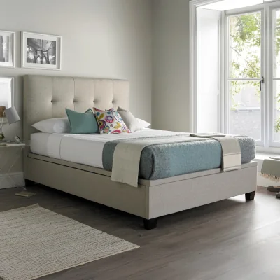 Happy Beds Walkworth - Super King Size - Ottoman Storage Bed - Neutral Oatmeal - Fabric - 6ft - Happy Beds