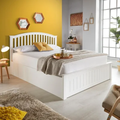 Happy Beds Grayson - King Size - Ottoman Bed - White - Wood - 5ft - Happy Beds