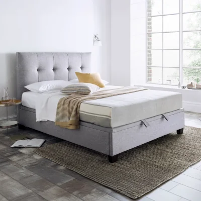 Happy Beds Walkworth - King Size - Ottoman Bed - Light Grey - Fabric - 5ft - Happy Beds