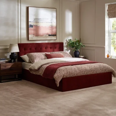 Happy Beds Peggy - King Size - Ottoman Storage Bed - Rust - Fabric - 5ft