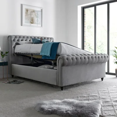 Happy Beds Osborne - King Size - Ottoman Storage Bed - Grey - Velvet - 5ft - Happy Beds