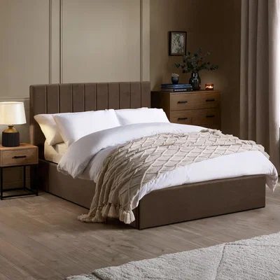 Happy Beds Aylen - King Size - Ottoman Storage Bed - Brown - Fabric - 5ft