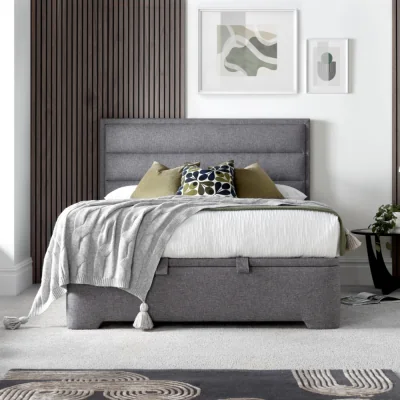 Happy Beds Kirkby - Double - Fabric Ottoman Storage Bed - Light Grey - Fabric - 4ft6 - Happy Beds 