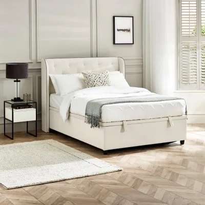 Happy Beds Celeste - Double - Winged Ottoman Storage Bed - White/Grey - Fabric - 4ft6