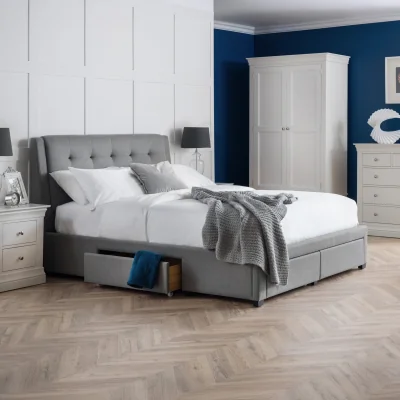 Happy Beds Fullerton - King Size - 4 Drawer Storage Bed - Grey - Fabric - 5ft - Happy Beds