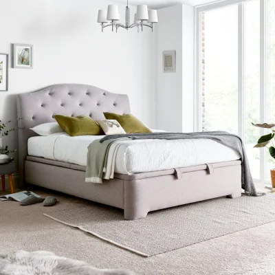 Happy Beds Lindisfarne - Super King Size - Ottoman Storage Bed -Light Grey - Fabric - 6ft - Happy Beds
