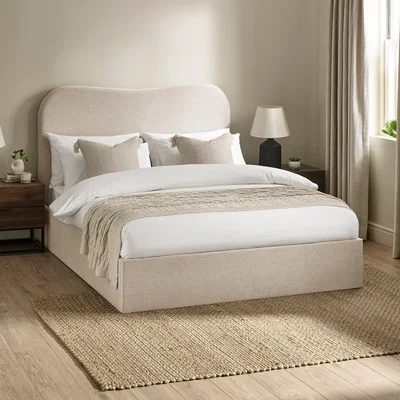 Happy Beds Cleo - Double - Ottoman Storage Bed - Natural - Fabric - 4ft6