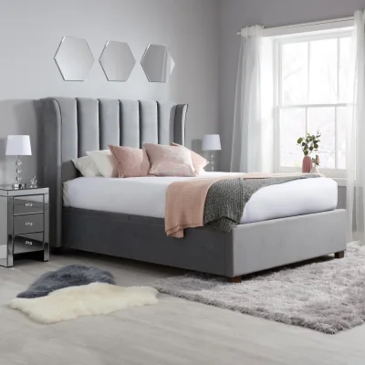 Happy Beds Fenton - Double - Ottoman Bed - Grey - Velvet - 4ft6 - Happy Beds