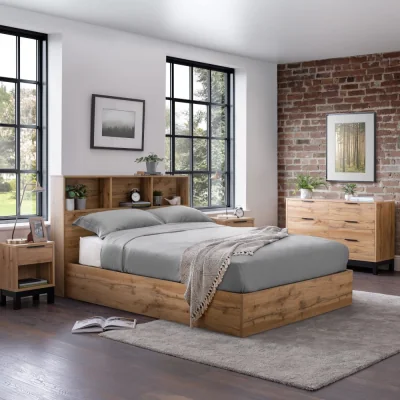 Happy Beds Bali – King Size– Bookcase Ottoman Storage Bed – Light Oak – Wooden – 5ft - Happy Beds