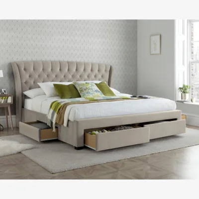 Happy Beds Newton - King Size - 4-Drawer Storage Bed - Neutral Stone - Velvet - 5ft - Happy Beds
