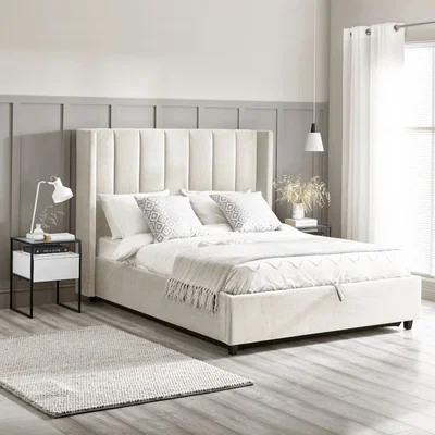 Happy Beds Taylor - Super King Size - Winged Ottoman Storage Bed - Off-White - Fabric - 6ft