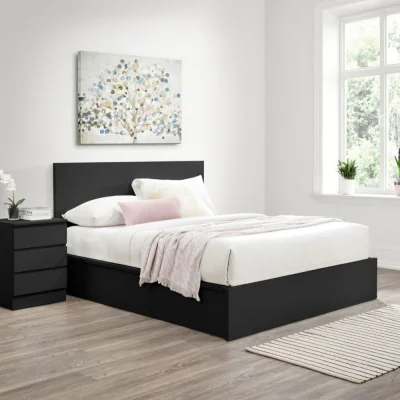 Happy Beds Oslo - King Size - Ottoman Storage Bed - Black - Wooden - 5ft - Happy Beds