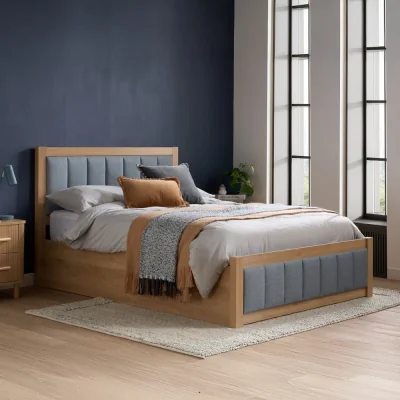 Happy Beds Belmont - King Size - Ottoman Storage Bed - Grey/Oak - Fabric/Wooden - 5ft