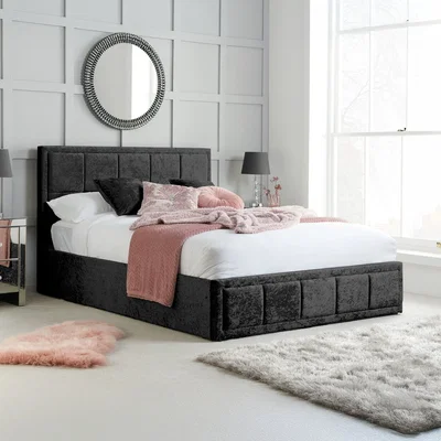 Happy Beds Hannover - King Size - Ottoman Bed - Black - Velvet - 5ft - Happy Beds