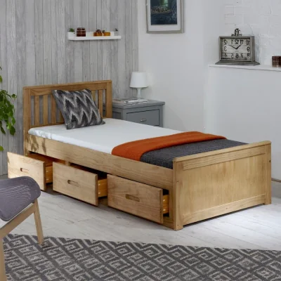 Happy Beds Mission - KIng - Storage Bed - Waxed Pine - Wood - 5ft - Happy Beds