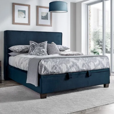 Happy Beds Newton - Super King Size - Ottoman Storage Bed - Blue - Velvet - 6ft