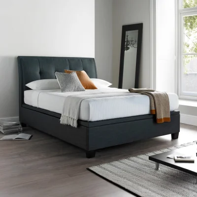 Happy Beds Accent - Double - Ottoman Storage Bed - Dark Grey - Fabric - 4ft6 - Happy Beds