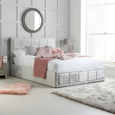 Happy Beds Hannover - Double - Ottoman Bed - Light Grey - Velvet - 4ft6 - Happy Beds