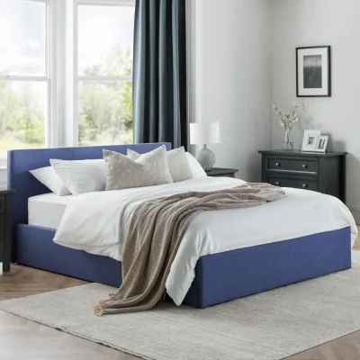Happy Beds Rialto - Double - Ottoman Storage Bed - Blue - Fabric - 4ft6 - Happy Beds