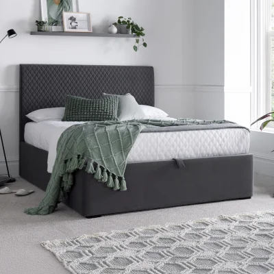 Happy Beds Sebastian - King Size - Ottoman Storage Bed - Grey - Velvet – 5ft – Happy Beds