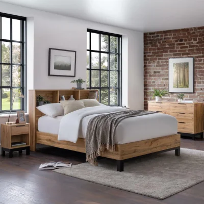 Happy Beds Bali - Single - Bookcase Storage Bed - Oak - Wooden - 3ft - Happy Beds