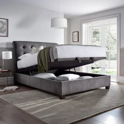 Happy Beds Ashbrooke - King Size - Ottoman Storage Bed - Dark Grey - Velvet - 5ft