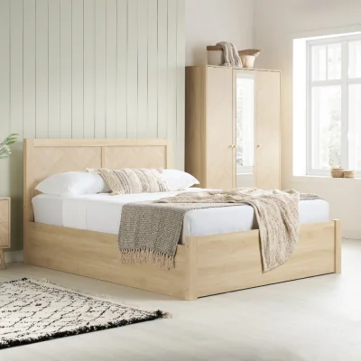 Happy Beds Herringford – King Size – Ottoman Storage Bed – Oak – Wooden – 5ft - Happy Beds