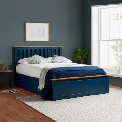 Happy Beds Phoenix - Single - Navy Blue Wooden Ottoman Storage Bed Frame - Slatted Headboard - 3ft - Happy Beds
