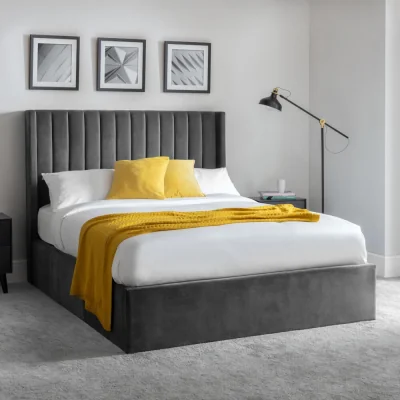 Happy Beds Langham - Double - Ottoman Storage Bed - Grey - Velvet - 4ft6 - Happy Beds