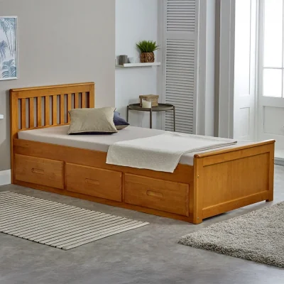 Happy Beds Mission - Single - Storage Bed - Honey Pine - Wood - 3ft - Happy Beds