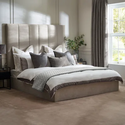 Happy Beds Miley - Super King Size - Tall Ottoman Storage Bed - Taupe - Fabric - 6ft
